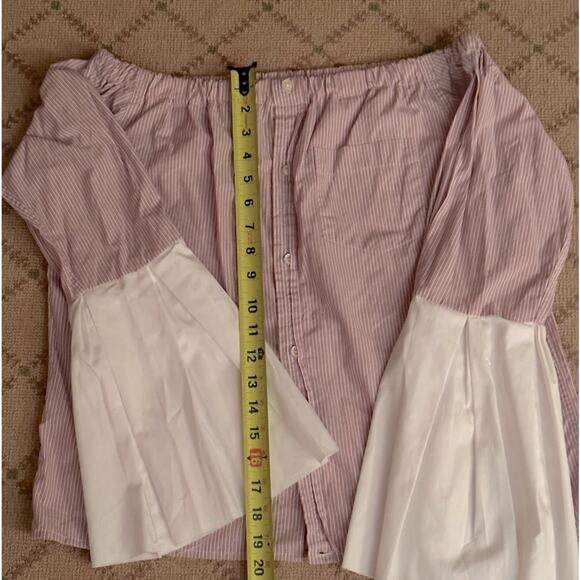 Kate Michael Jensen off shoulder pink button down shirt w ruffle sleeves NWOT S - Picture 2 of 8